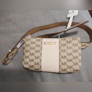 Michael Kors Tan and Pale Pink Logo Crossbody Or Belt Bag Size S/M